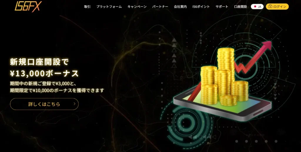 海外FXの口座開設ボーナスおすすめ比較ランキング6位はIS6FX